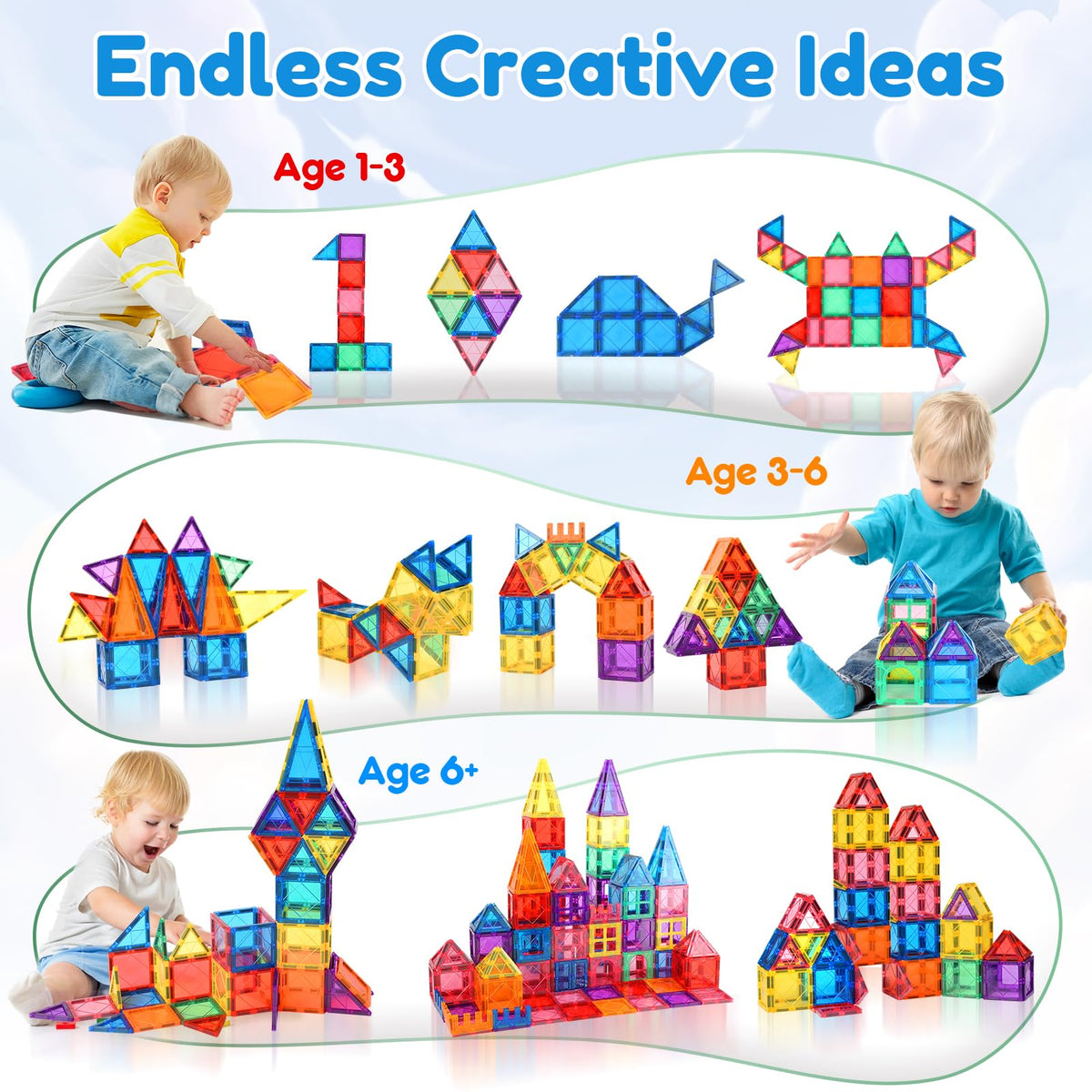 NVHH Magnetic Tiles for Kids Ages 3-5 4-8 Magnetic Blocks Creative Toys