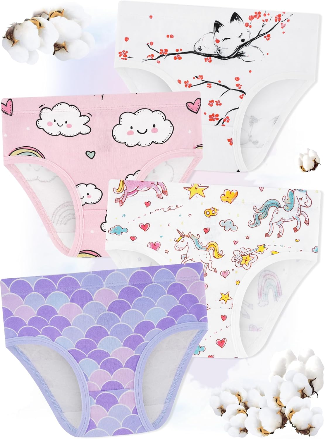 Girls' Underwear,Soft Cotton Tagless Panties for Toddlers' & Little Kids' Comfort,Breathable