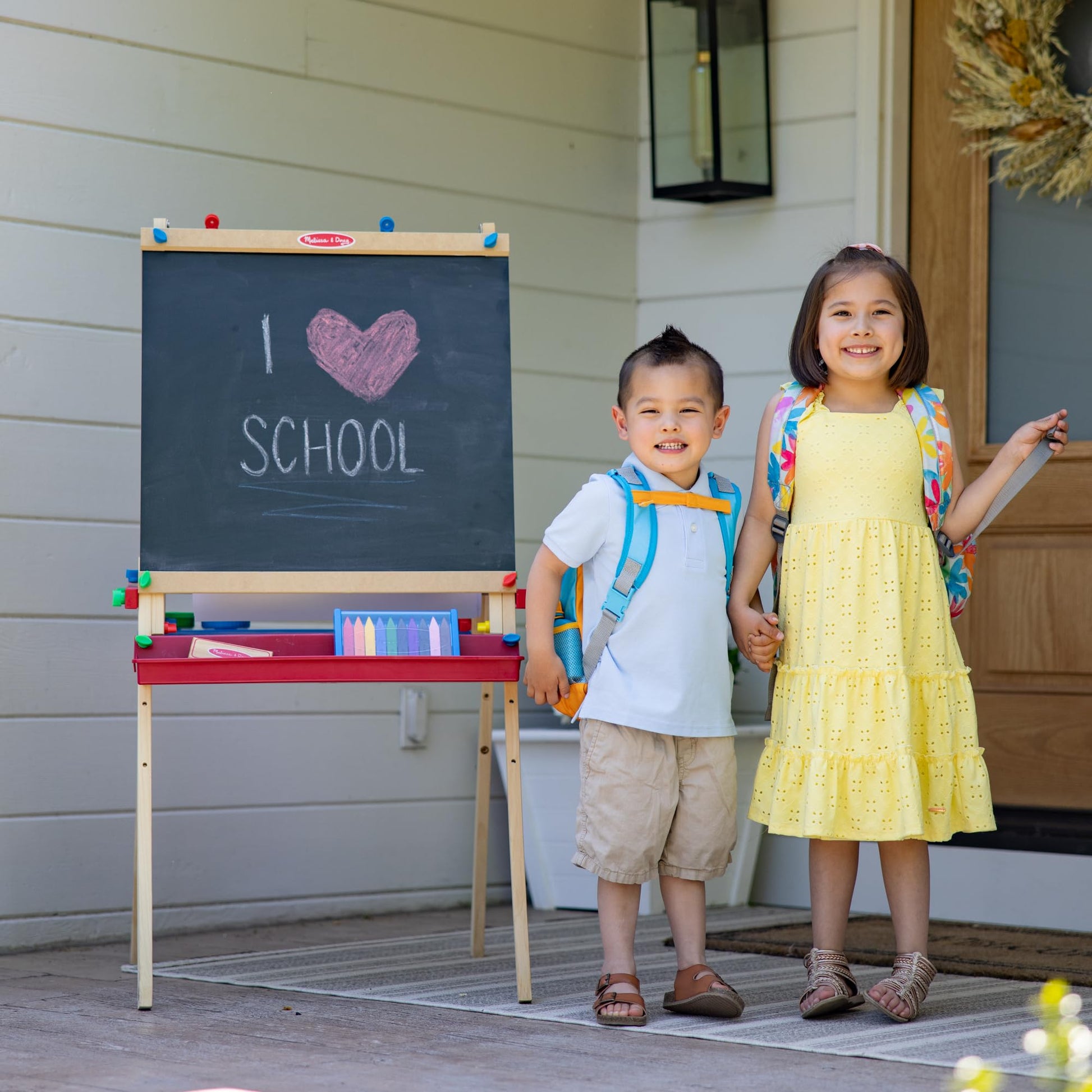 Melissa & Doug Deluxe Wooden Art Easel for Kids with Dry-Erase Board, Chalkboard & Drawing Paper