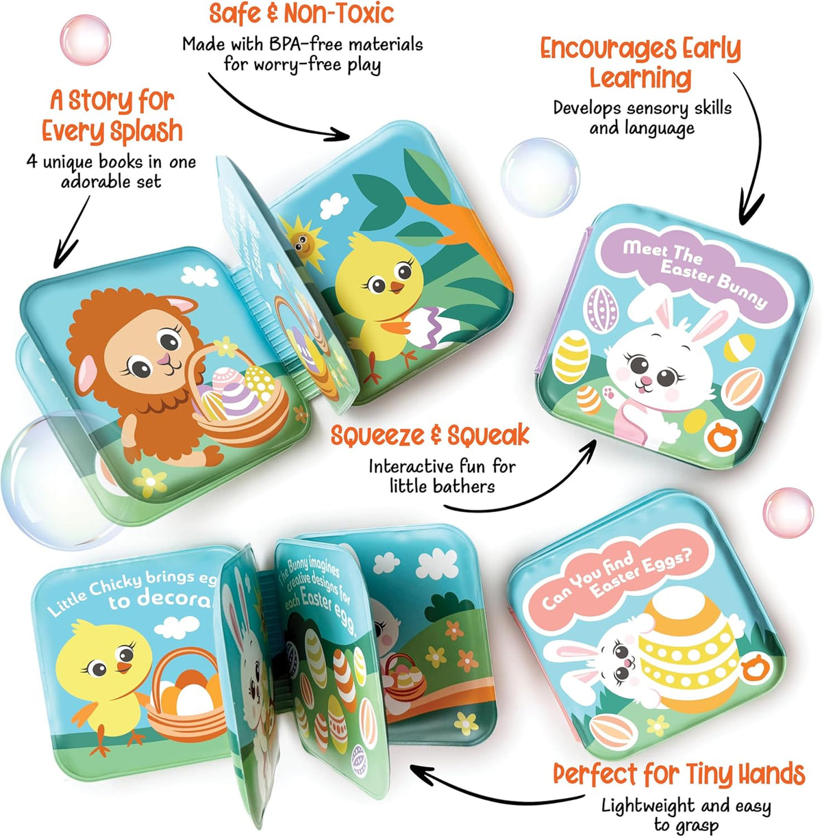 Easter Bath Book Set for Babies & Toddlers – 4 Colorful, Soft, and Waterproof Bath Books with Bunny