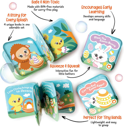 Easter Bath Book Set for Babies & Toddlers – 4 Colorful, Soft, and Waterproof Bath Books with Bunny