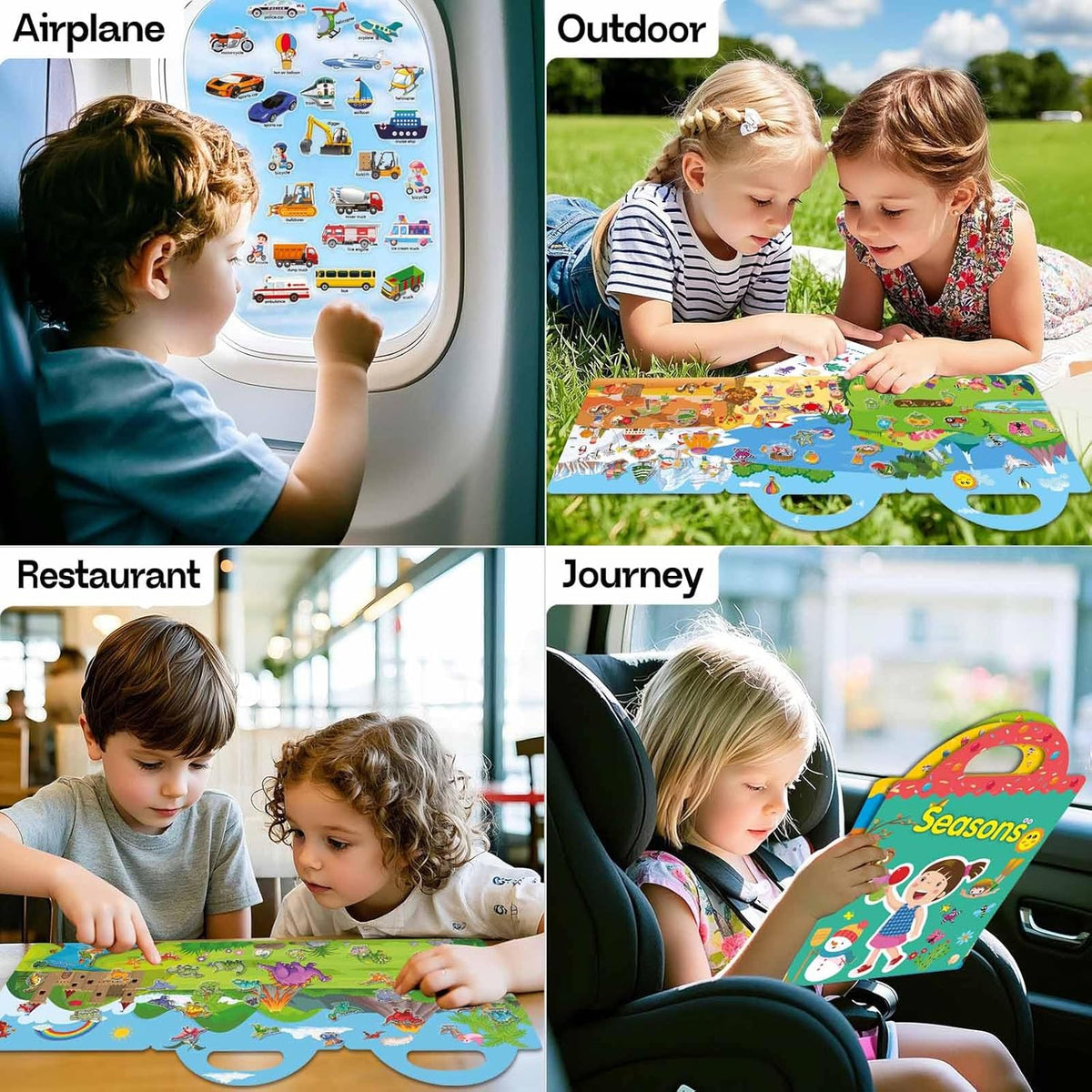 3 Sets Sticker Books for Toddlers 2-4 Years, Reusable Stickers Books for Toddlers 1-3, Travel Toys
