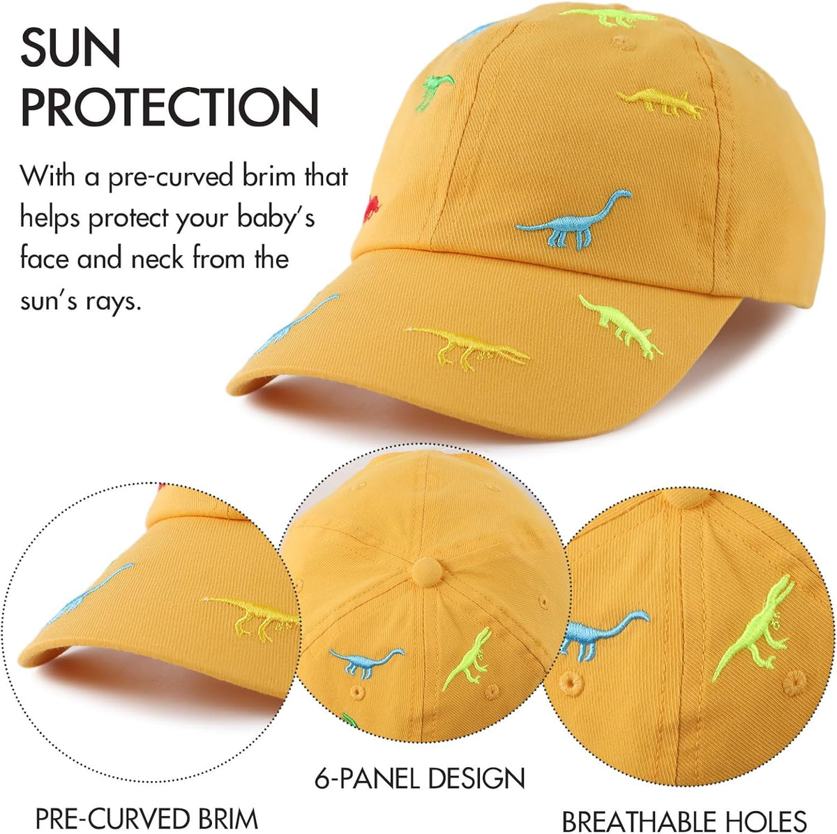 JANGANNSA Dinosaur Boys Girls Caps Embroidery Baby Baseball Caps Cotton Infant Toddler Kids Hat