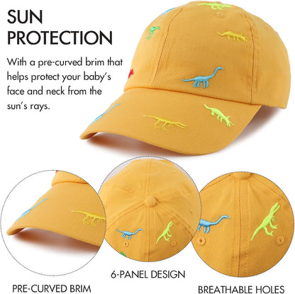 JANGANNSA Dinosaur Boys Girls Caps Embroidery Baby Baseball Caps Cotton Infant Toddler Kids Hat