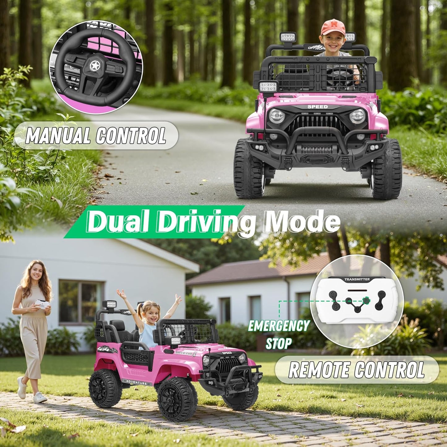 2 Seater Ride On Car Truck with Remote Control XL, Kids 24V Battery Powered Electric Vihicle w/21