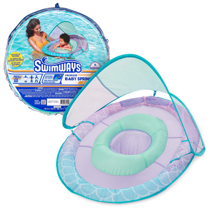 SwimWays Baby Spring Float, Baby Pool Float with Canopy, Swim Training PFD, Swimming Pool