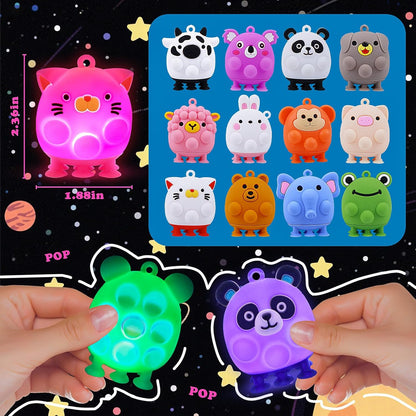 Light Up Animal Pop Fidget Toys, 12 PCS Silicone Suction Toys, Glow Party Favors for Kids, Goodie