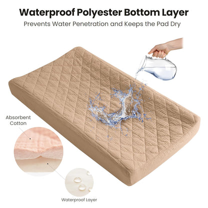 Konssy Waterproof Muslin Changing Pad Cover 2 Pack, Quilted Cotton Fitted Diaper Chang Table Cover
