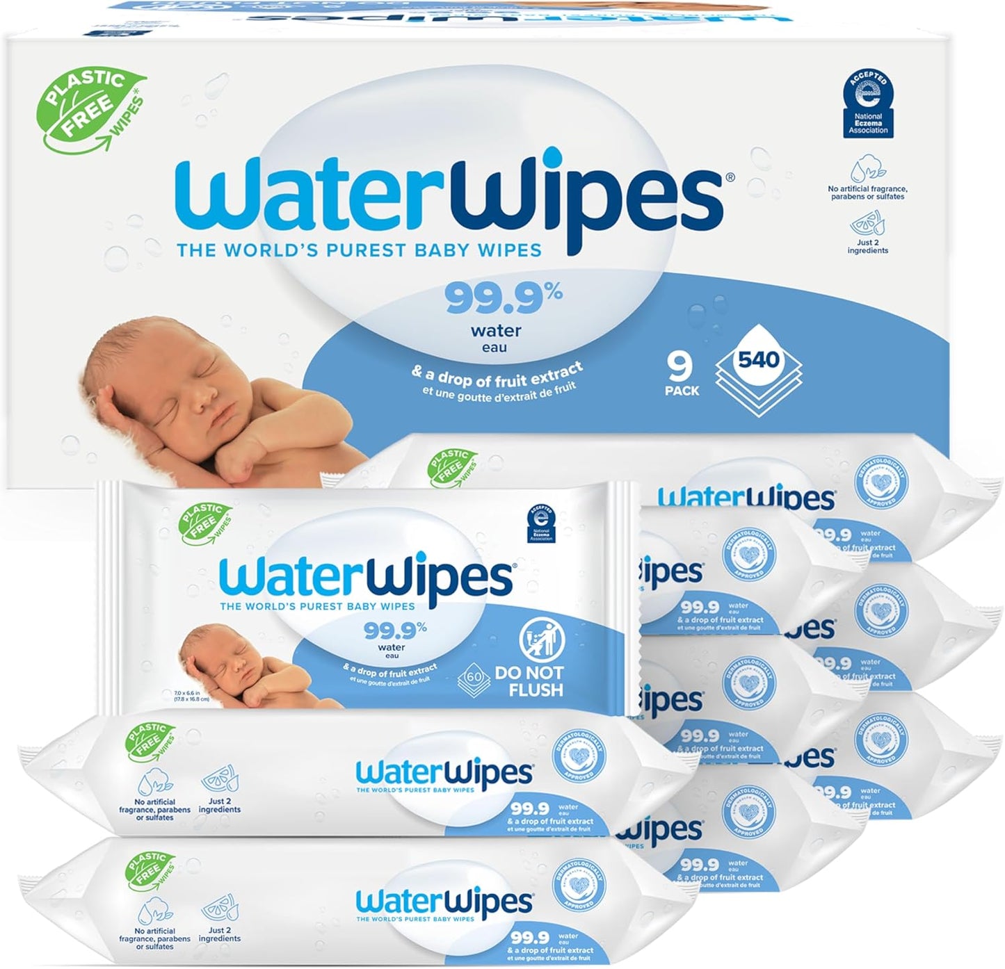 WaterWipes Sensitive+ Newborn & Baby Wipes, 3-In-1 Cleans, Cares, Protects, 99.9% Water, Unscented