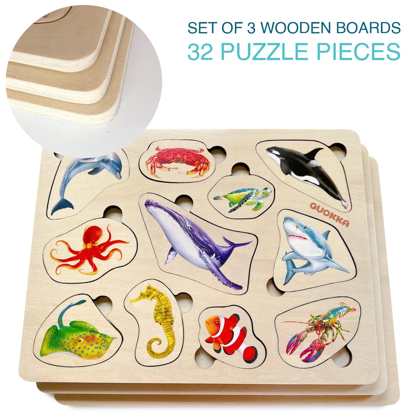 Wooden Puzzles for Toddlers 1-3 - 3 Montessori Kid Puzzles Ages 2-4