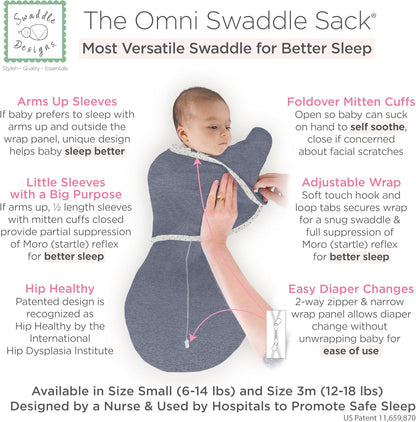 SwaddleDesigns 6-Way Omni Swaddle Sack Arms Up Swaddle for Newborn, More Options to Calm Startle
