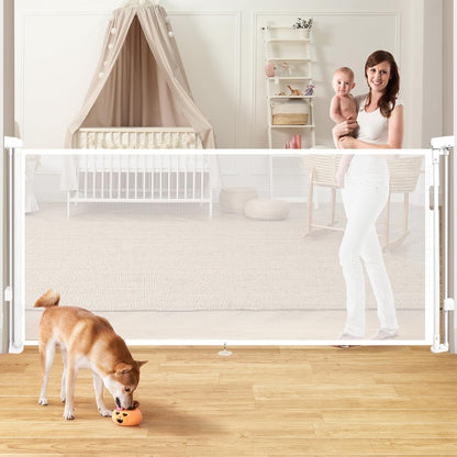 Retractable Baby Gates Dog Gate for Stairs, 55" Wide Mesh Baby Gate Pet Gate for The House, 34"