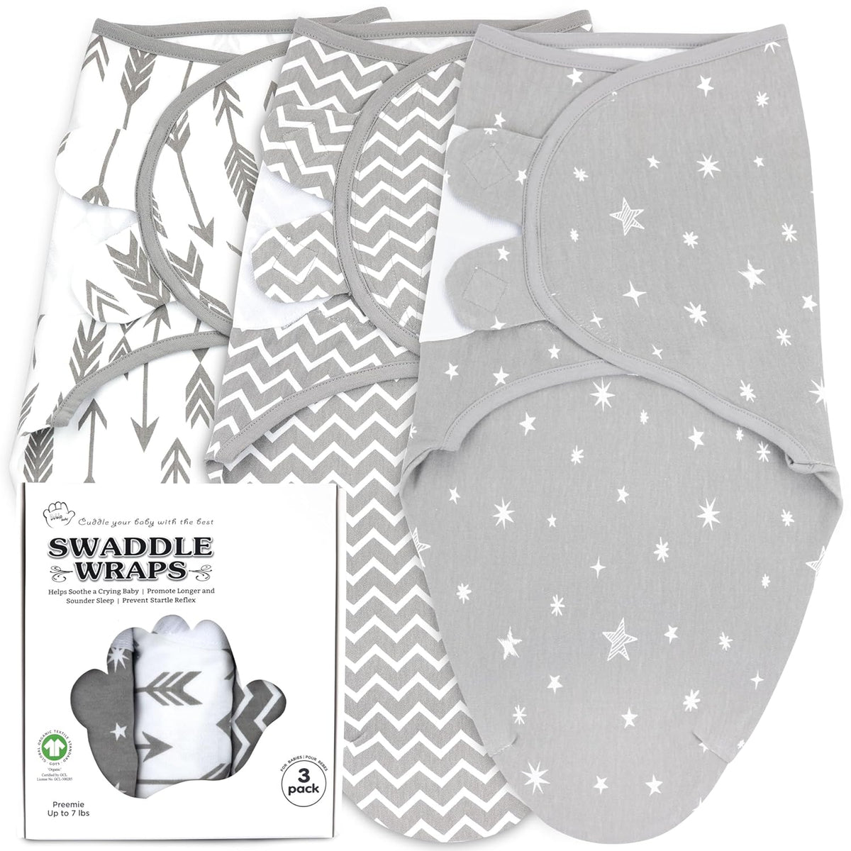Preemie Swaddles 4-7 lbs - 3-Pack Premature Babies Swaddle Sleep Sack - Organic Cotton - Premature