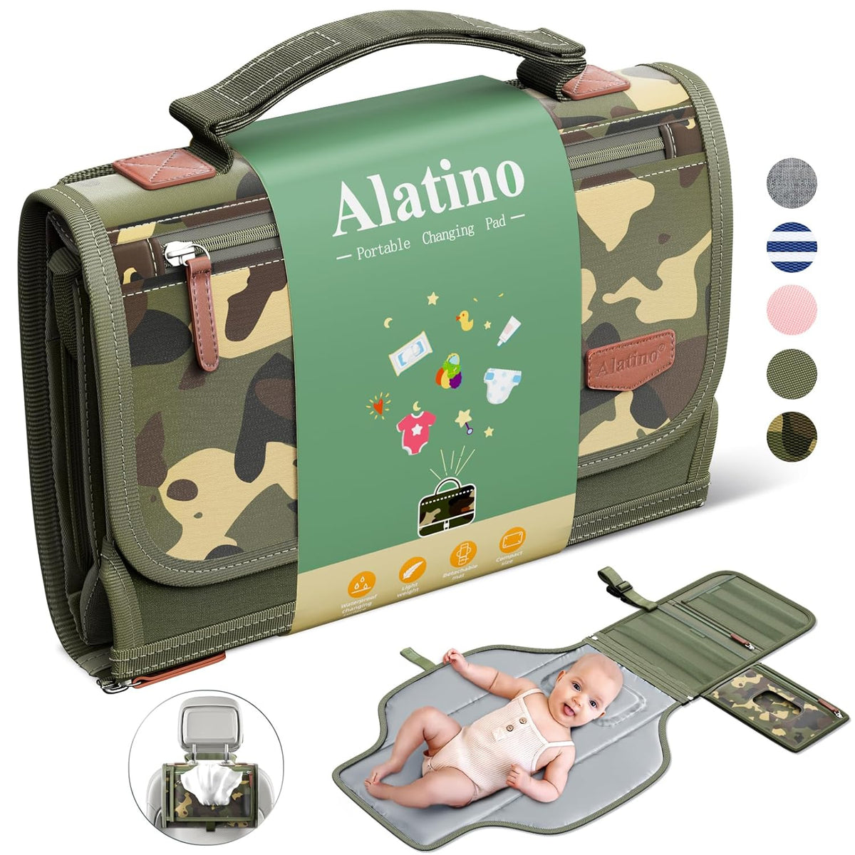 Portable Diaper Changing Pad for Baby, Detachable Travel Changing Pad with Baby Wipes Pocket, Gifts