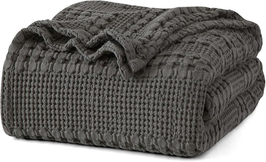 PHF 100% Cotton Waffle Weave Blanket King Size, Soft Lightweight Breathable Cozy Summer Blankets