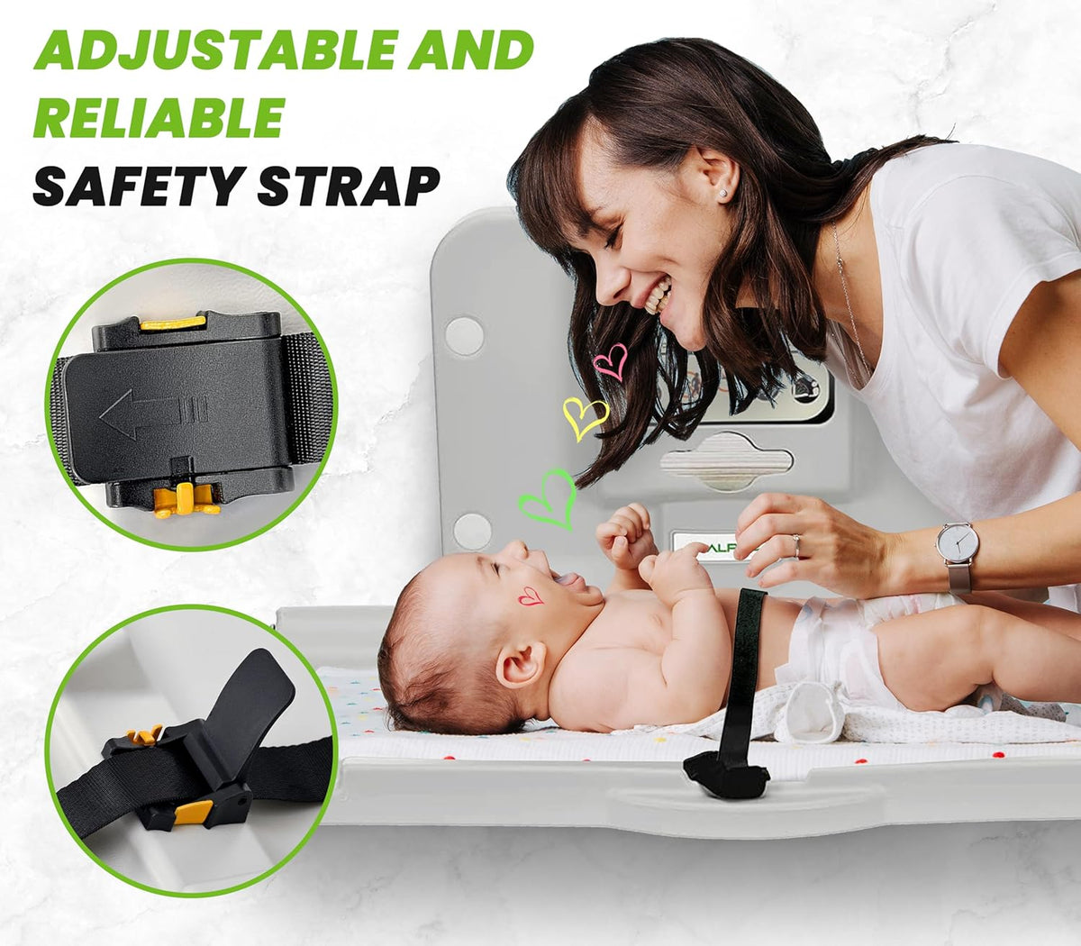 Alpine Wall Mounted Baby Changing Station - Horizontal Baby Changing Table Foldable Diaper Tables