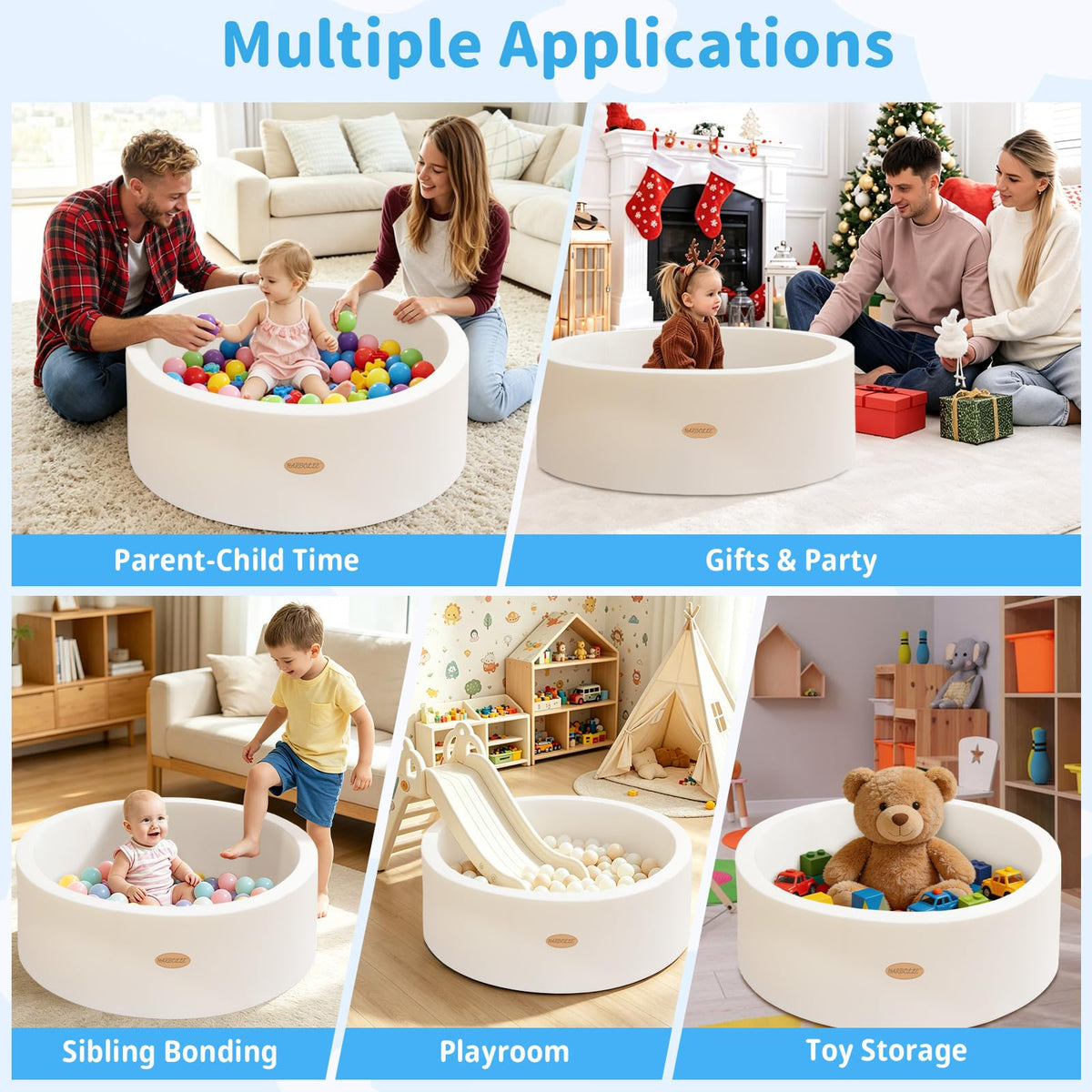 HARBOLLE Baby Foam Ball Pit 35.4" for Toddlers, White