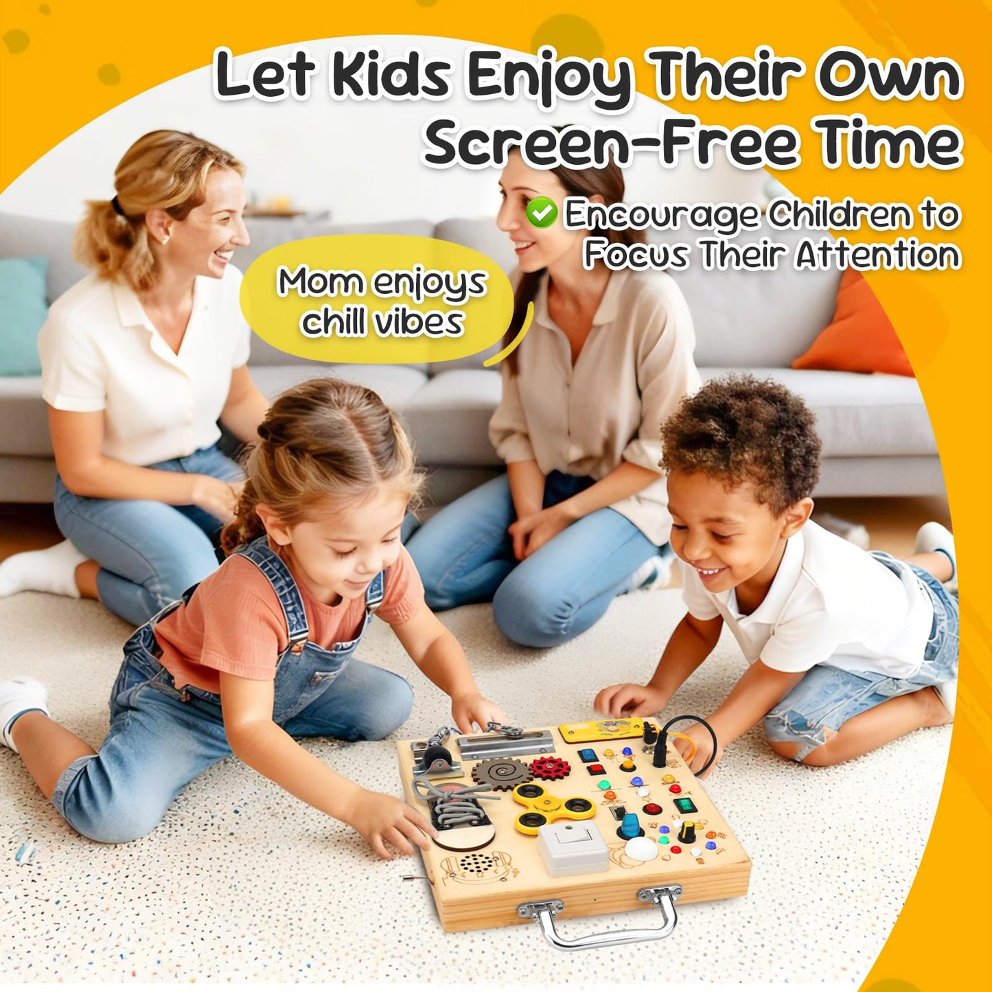 AMGAMGTS Wooden Montessori Busy Board with 17 LED Lights for Toddlers