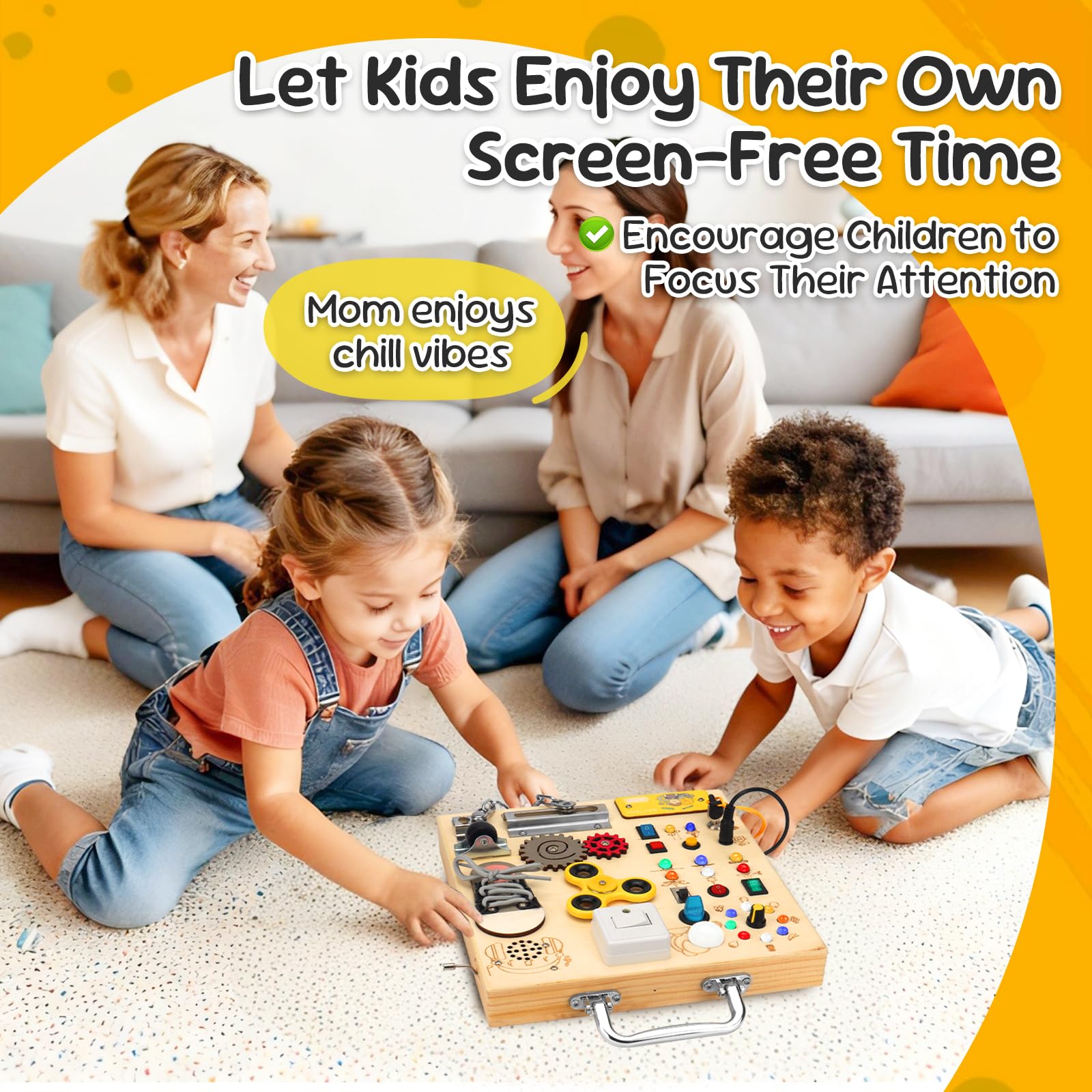 AMGAMGTS Wooden Montessori Busy Board with 17 LED Lights for Toddlers