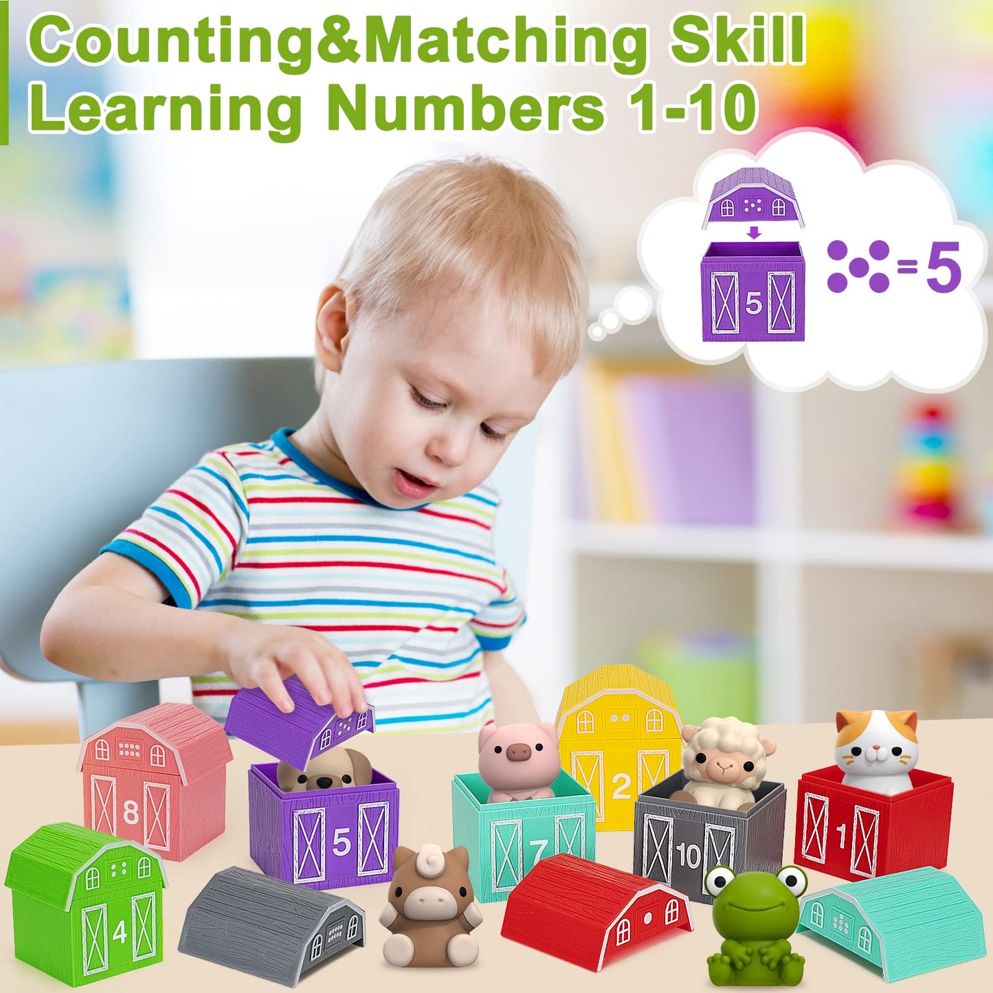 Learning Toys for 1,2,3 Year Old Toddlers, 20Pcs Farm Animals Toys Montessori Counting, Matching &