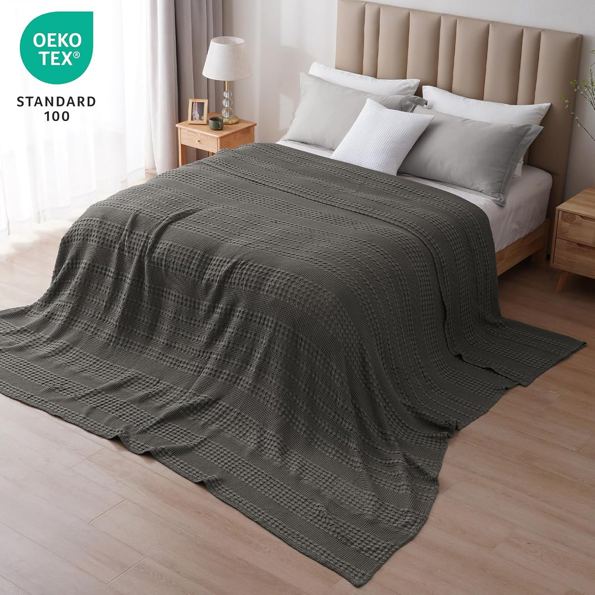 PHF 100% Cotton Waffle Blanket Oversized King 120"x120", Lightweight Breathable Extra Large 10'x10'
