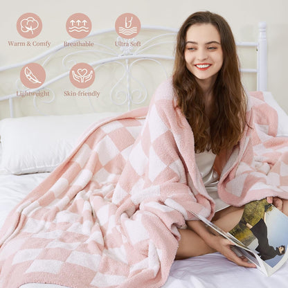 SeaRoomy Checkered Throw Blanket, Ultra Soft Microfiber Knit Throw Blanket, Cozy Fluffy Fuzzy