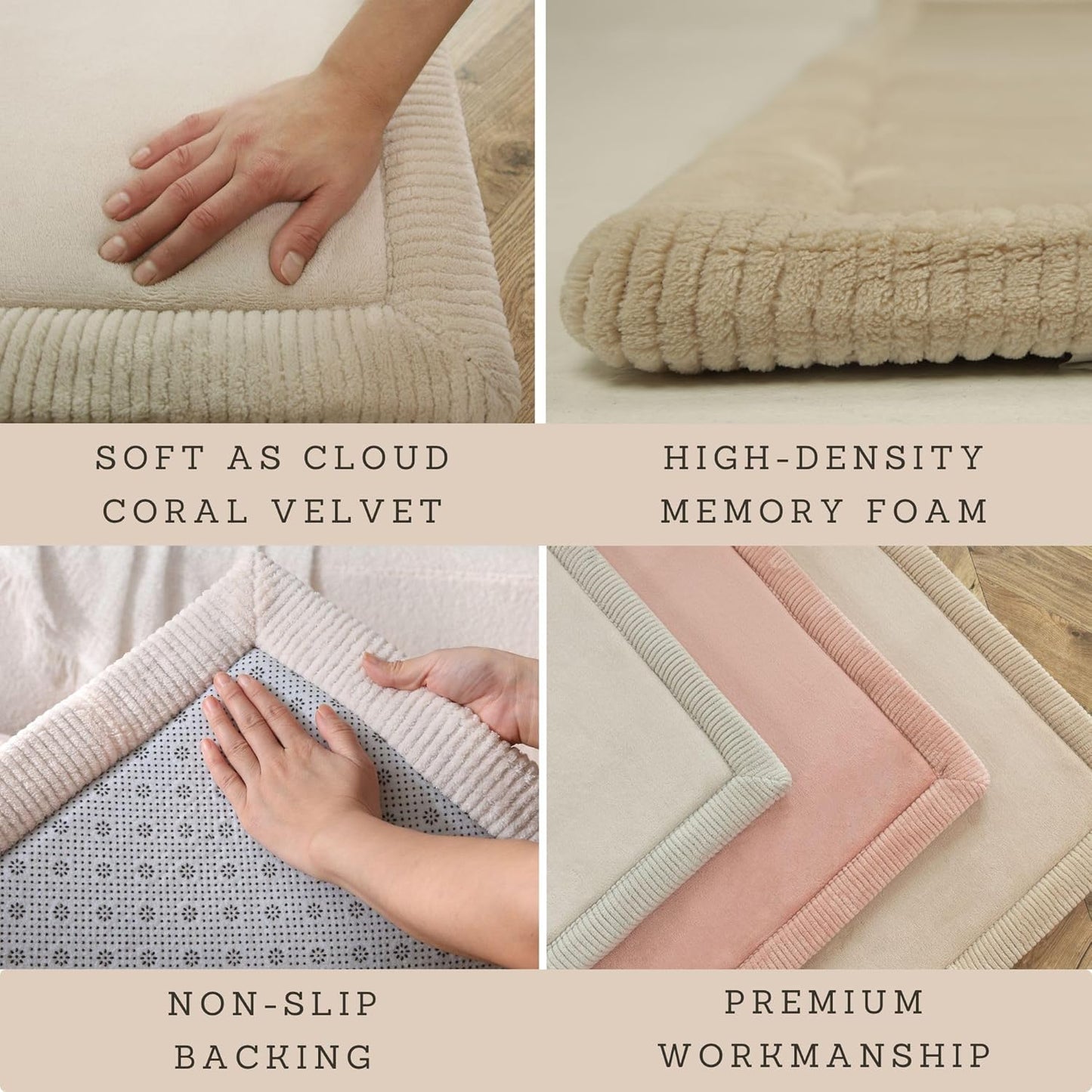 Premium Baby Playmat for Floor 80" x 110" Beige – Cloudsoft Coral Velvet Memory Foam Rug for