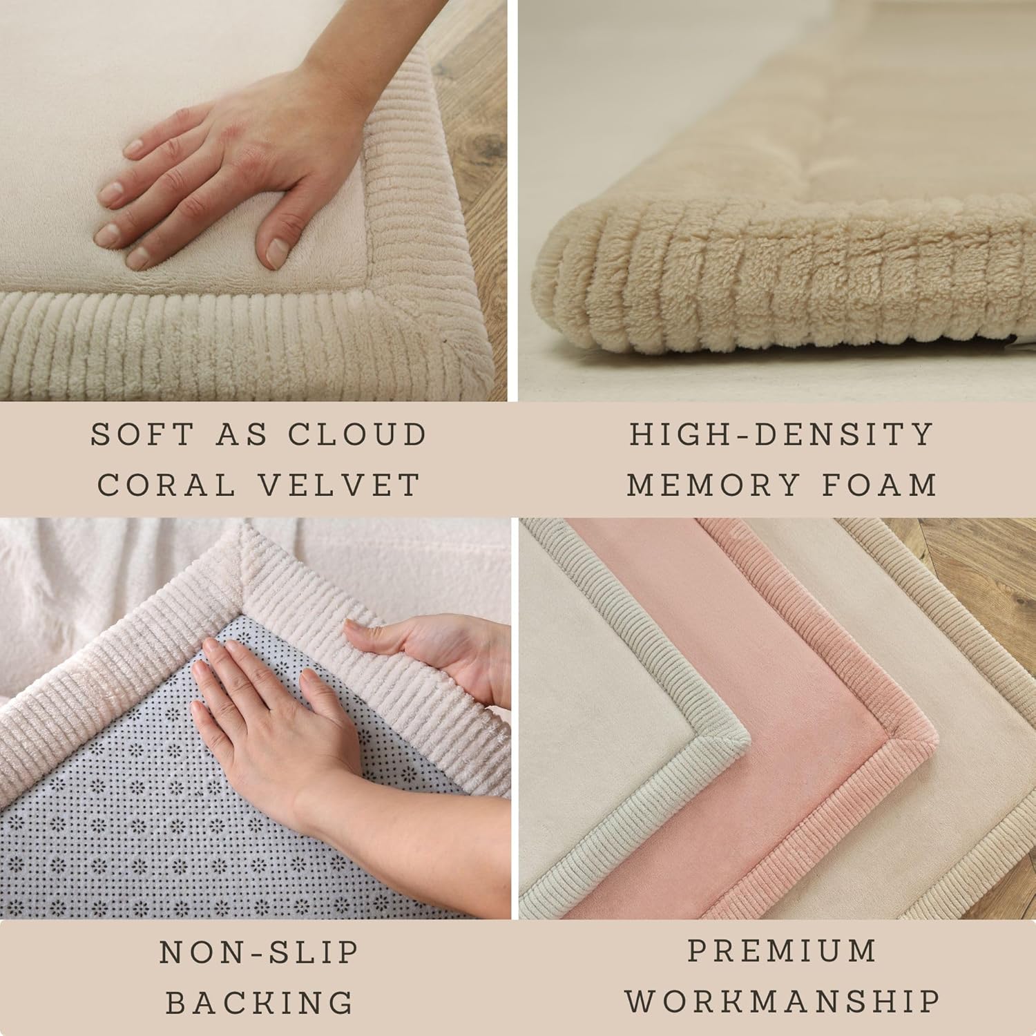 Premium Baby Playmat for Floor 80" x 110" Beige – Cloudsoft Coral Velvet Memory Foam Rug for