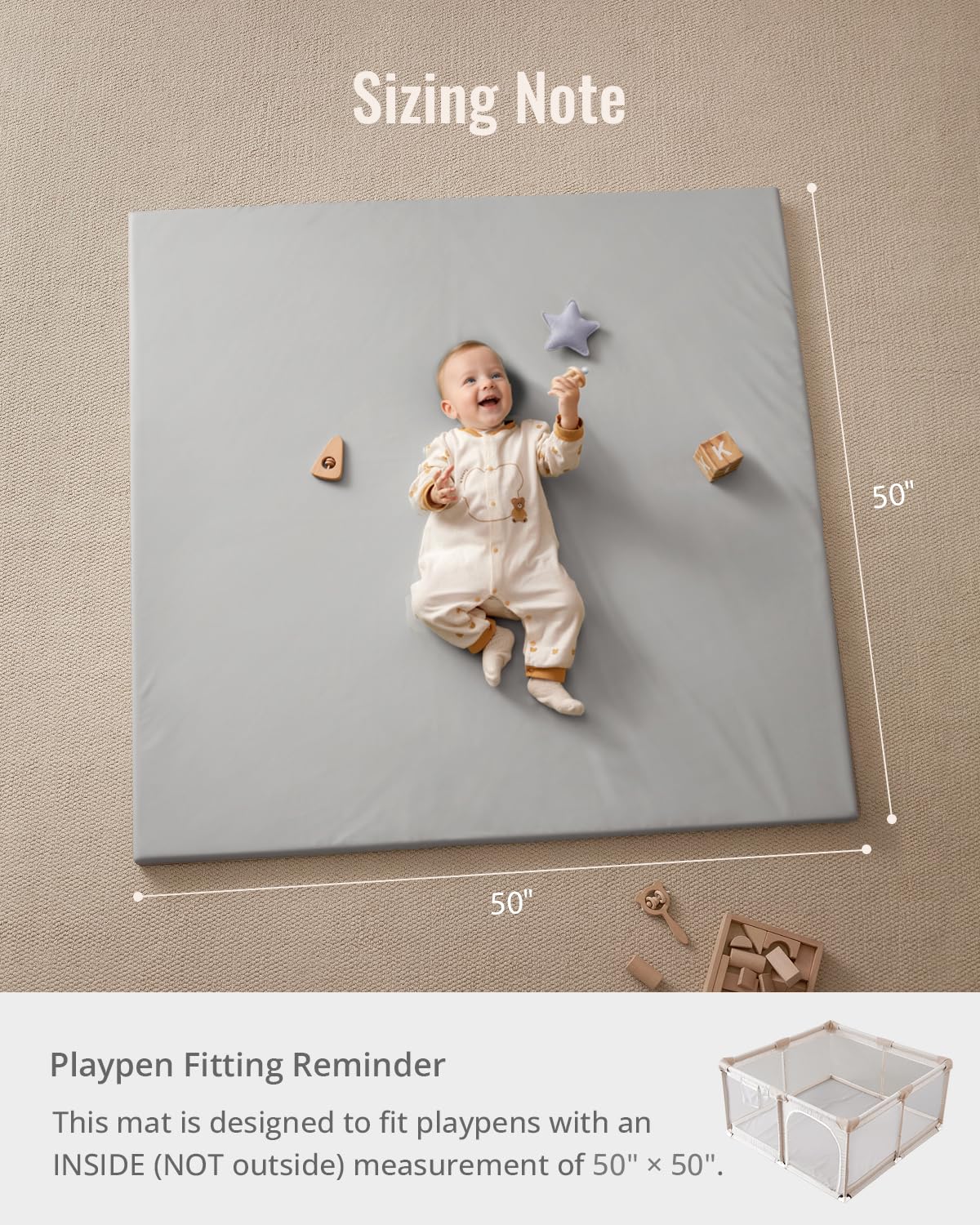 Blissful Diary Vegan Leather Baby Play Mat, 50x50 Thicken Foam Cushioned & Waterproof Playpen Mat