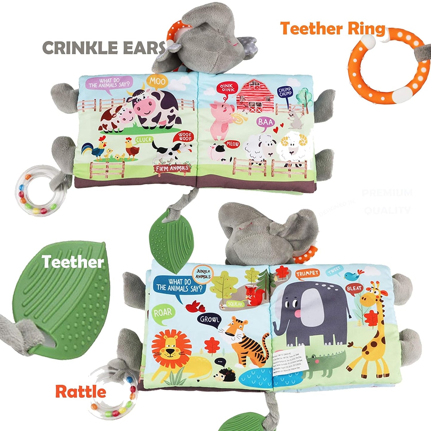 Elephant Touch and Feel Baby Books Toys 0-6 Months, Loveys Crinkle Books for Babies,Infant Toys