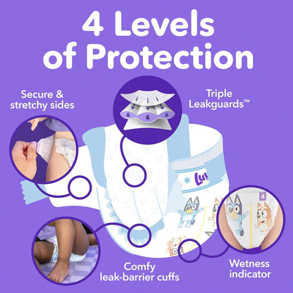 Luvs Size 8 Baby Diapers, Platinum Protection Bluey Diapers for Day & Night,Size 8, 108 Count