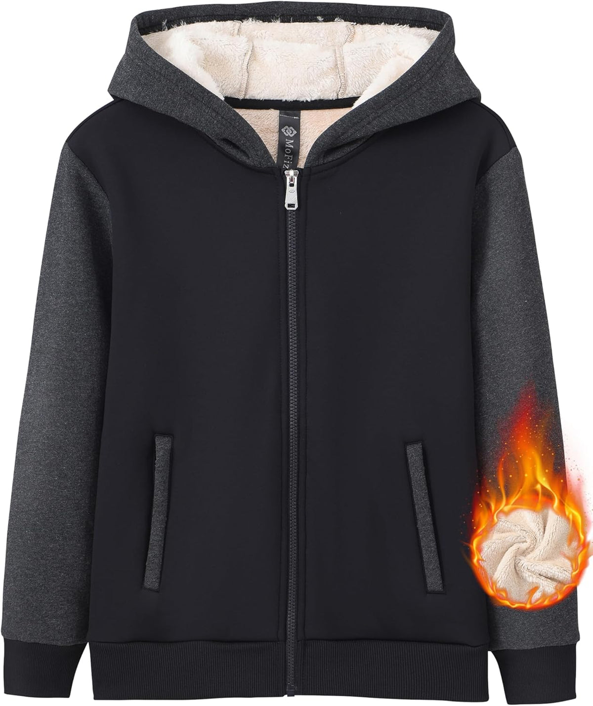 MoFiz Kids Fleece Jackets Sherpa Lined Hoodie Jacket Hooded Zip up Sweatshirt Coats for Boys Girls