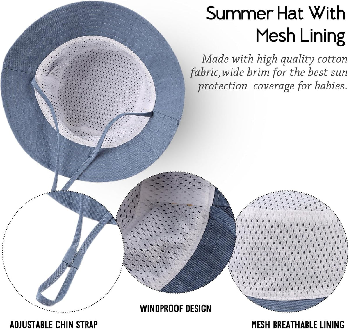 JANGANNSA Cotton Baby Sun Hat Infant Toddler Boys Girls Bucket Hats Summer Sun Protection Kids