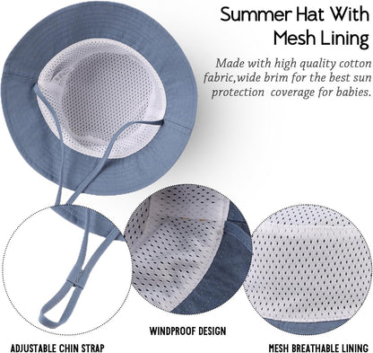 JANGANNSA Cotton Baby Sun Hat Infant Toddler Boys Girls Bucket Hats Summer Sun Protection Kids