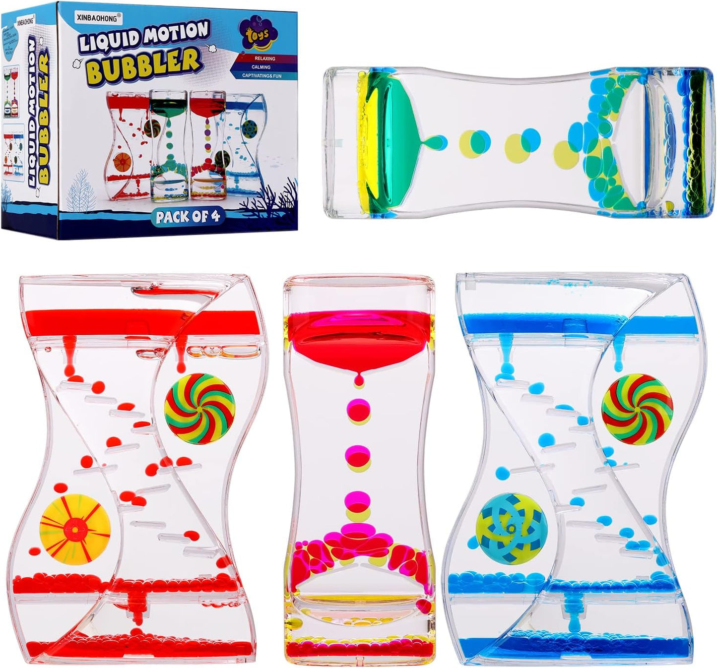 XINBAOHONG Liquid Motion Bubbler Sensory Toy for Kids and Adults 4-Pack，Calming Stress Relief
