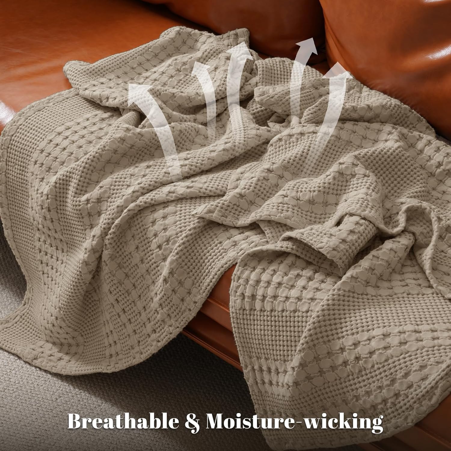 PHF 100% Cotton Waffle Weave Throw Blanket, Soft Lightweight Breathable Cozy Summer Throws for