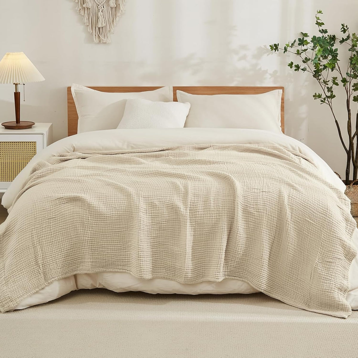 EMME Cotton Blanket King Size for Bed Soft Muslin Blankets 108"x90" Lightweight Breathable Layering