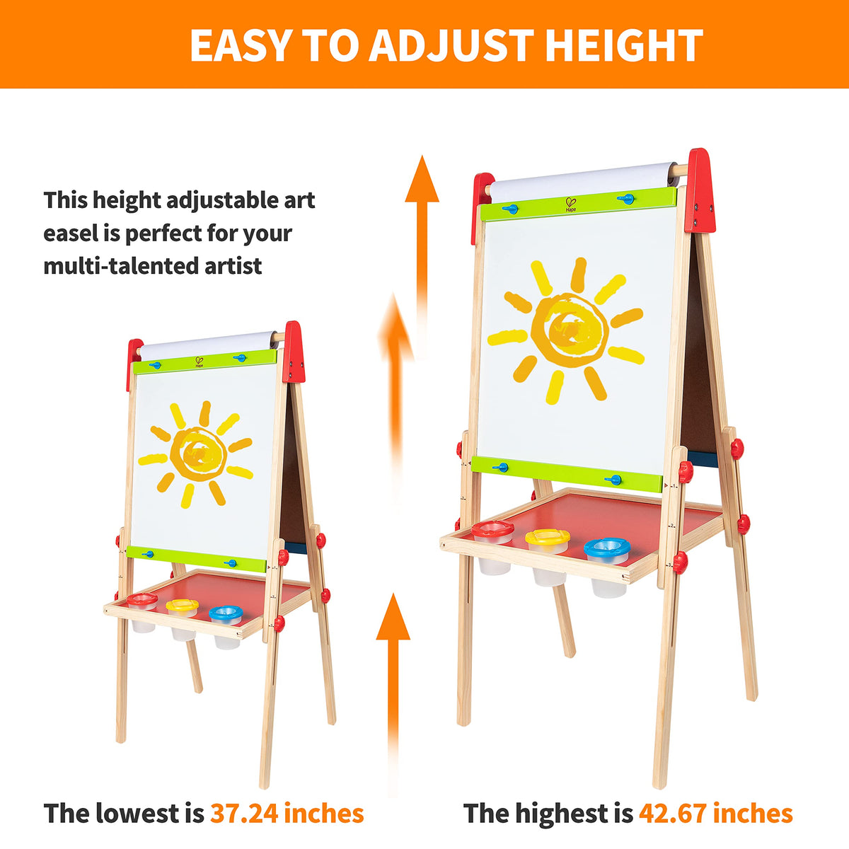 Hape E1010 Magnetic All in 1 Kids Height Adjustable Drawing Dry-Erase Chalkboard Wooden Artist