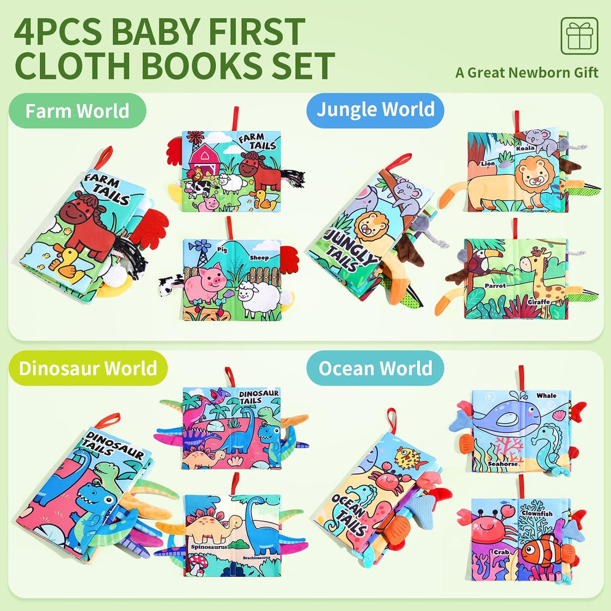 4 Pack Baby Books 0-6 Months, 4PCS Crinkle Books for Babies, Touch and Feel Sensory Books for