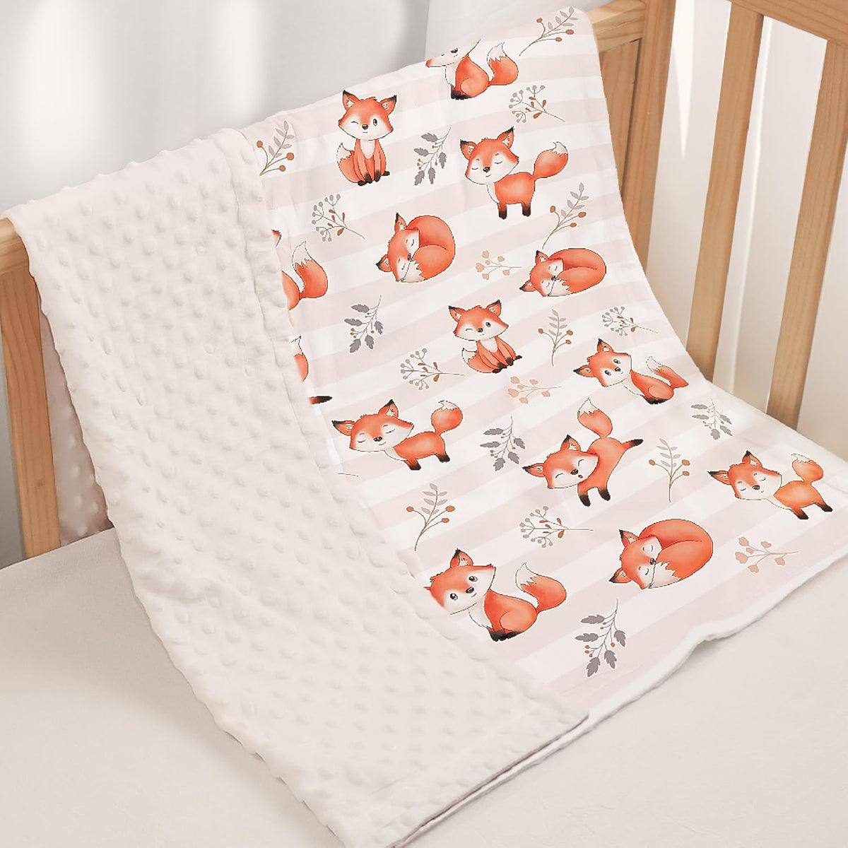 SANDJEST Fox Kid Blankets for Girl Boy - 30 x 40 Minky Blanket with Double Layer Dotted Backing