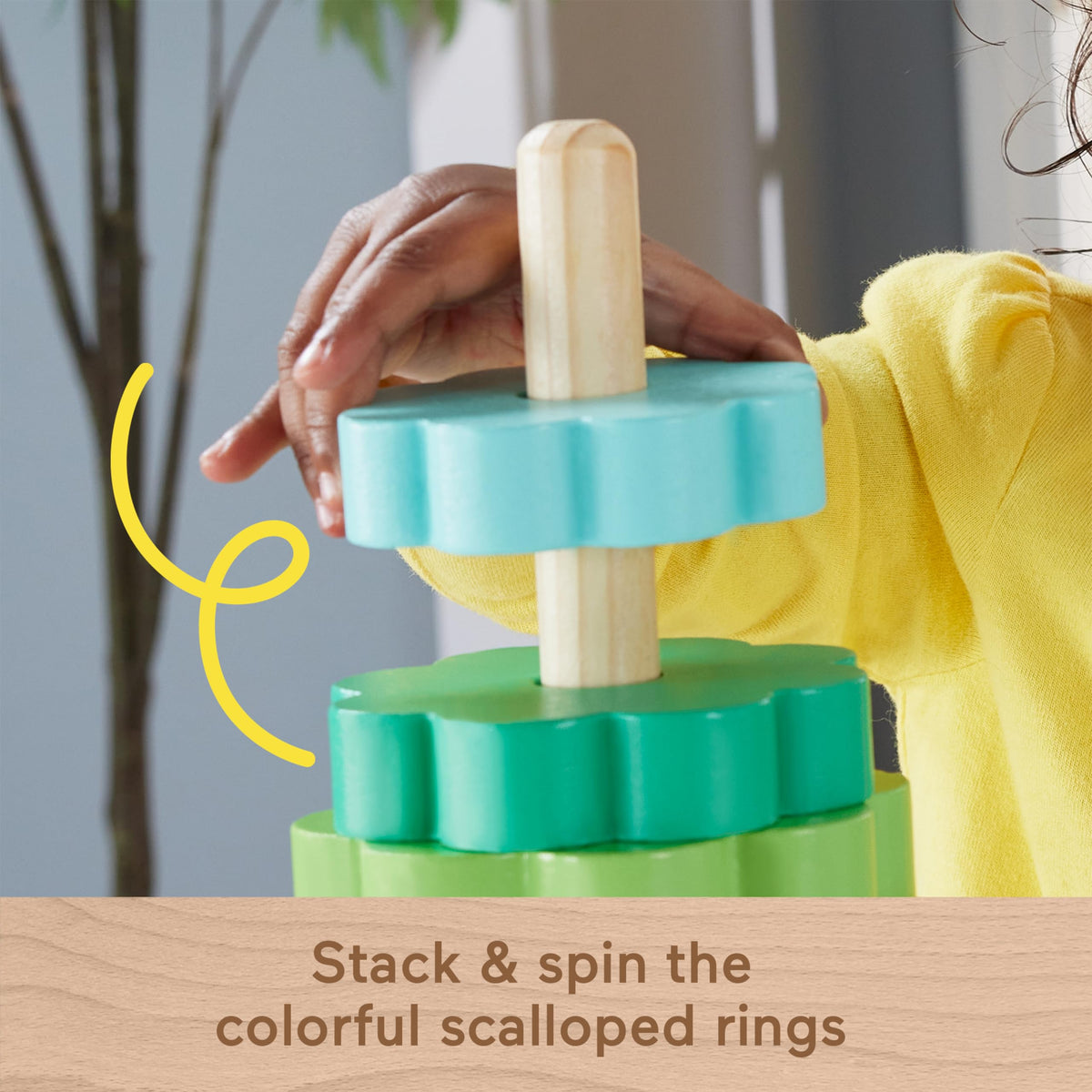 Fisher-Price Wood Toddler Toy Ring Stacker, 10-Piece Wooden Stacking Activity for Fine Motor Skills