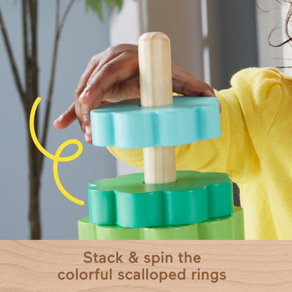 Fisher-Price Wood Toddler Toy Ring Stacker, 10-Piece Wooden Stacking Activity for Fine Motor Skills