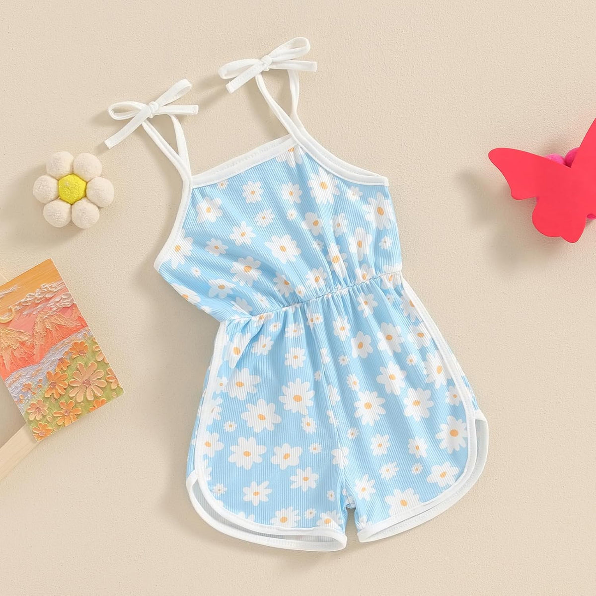 WZTYYDS Toddler Baby Girl Summer Clothes Floral Romper Tie-Up Strap Halter Jumpsuit Infant Summer