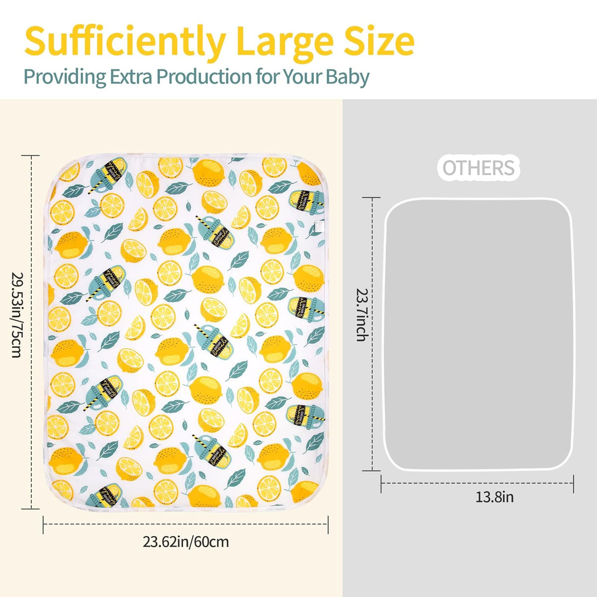 2Pcs Diaper Changing Pads for Baby, Lemon Change Mat, 3Layers Waterproof Change Pad Foldable