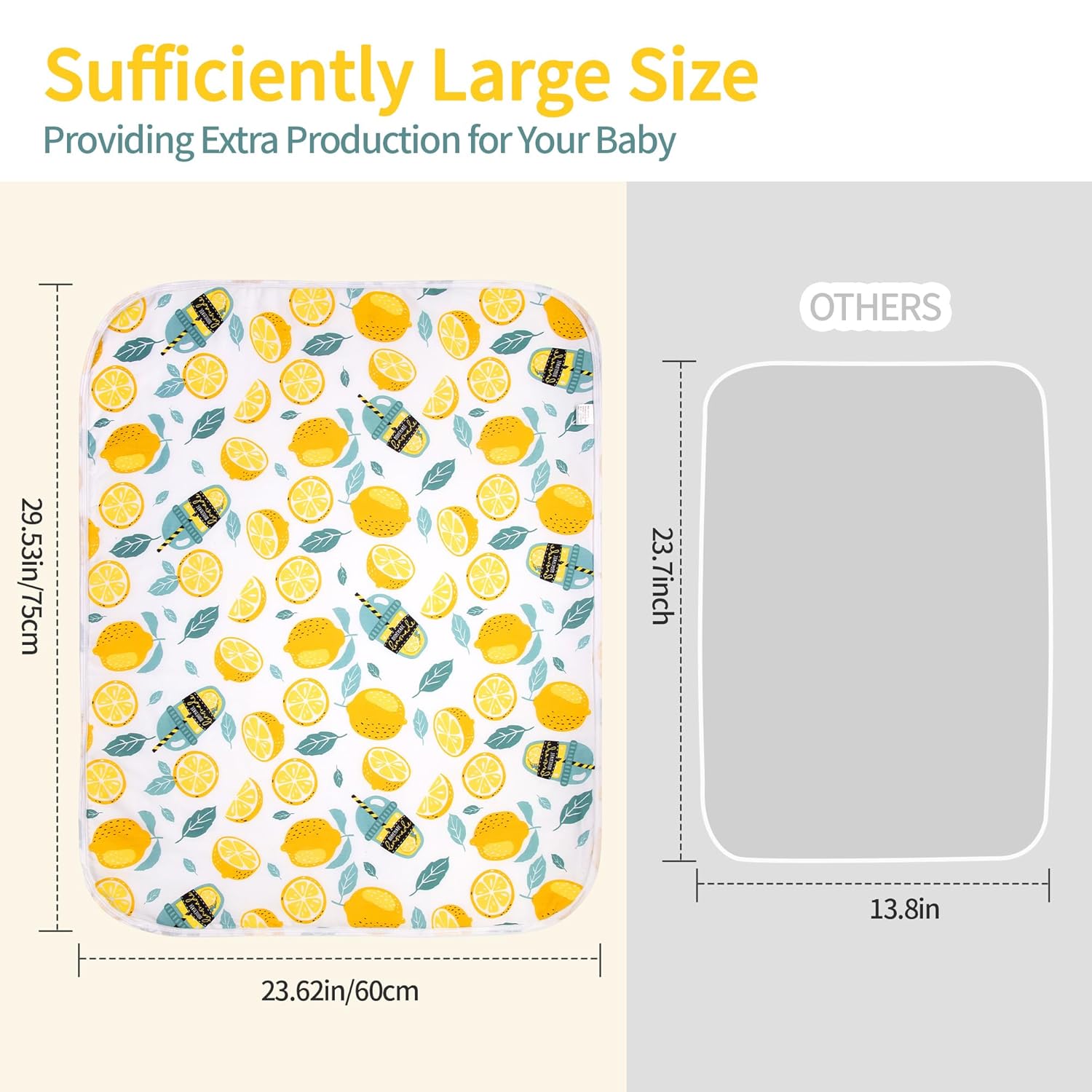 2Pcs Diaper Changing Pads for Baby, Lemon Change Mat, 3Layers Waterproof Change Pad Foldable