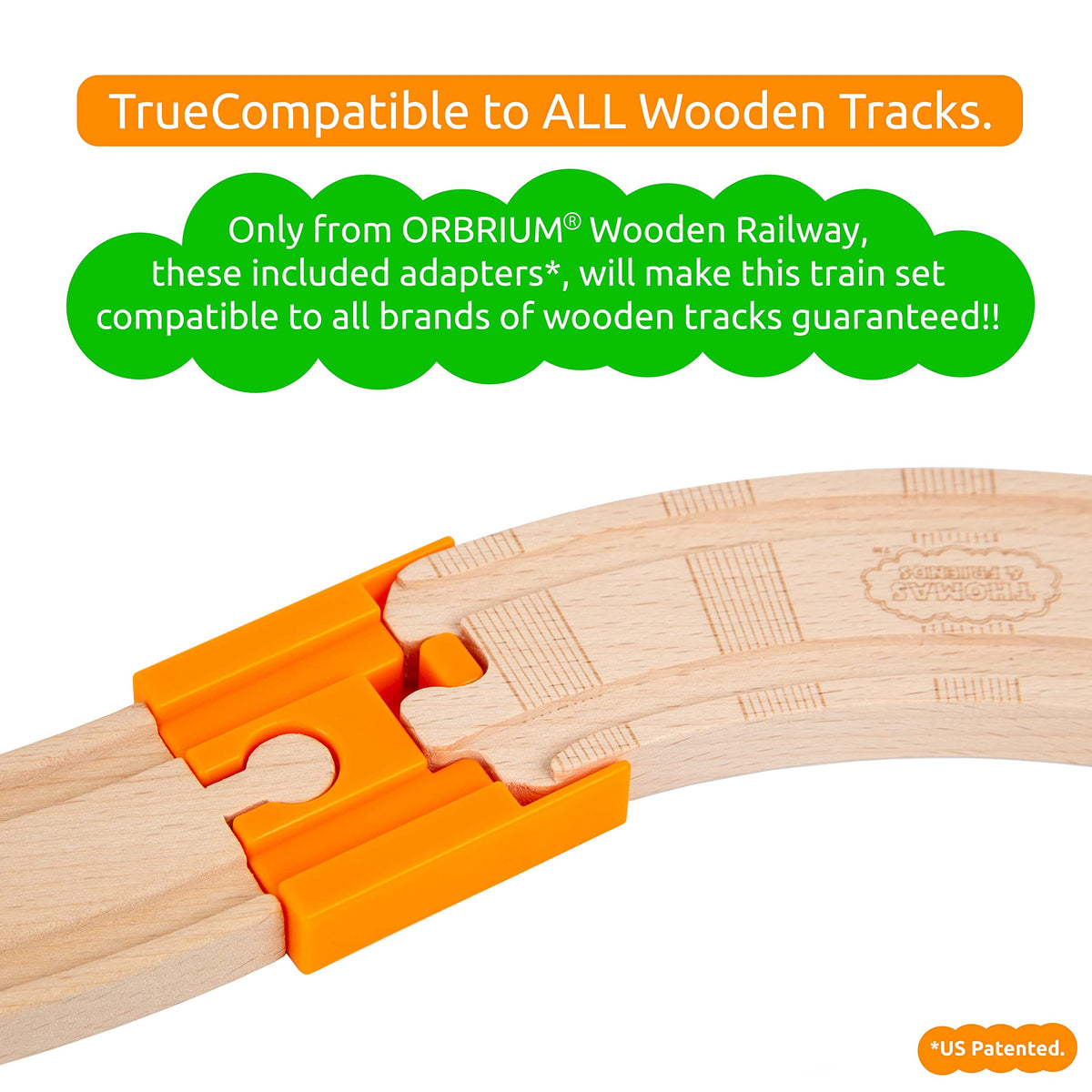 Orbrium Toys 52 Pcs Deluxe Wooden Train Set with 3 Destinations Fits Thomas, Brio, Chuggington