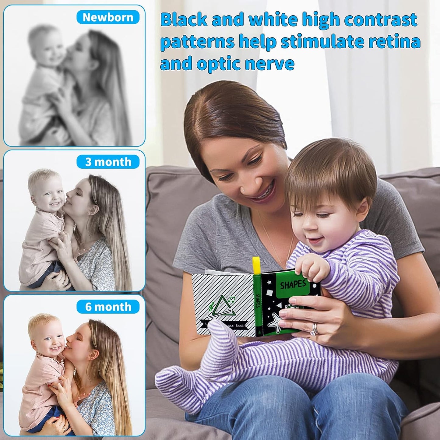 OKOOKO Soft Baby Books Black and White High Contrast 12PCS Soft Cloth Books Bath Books Crinkle