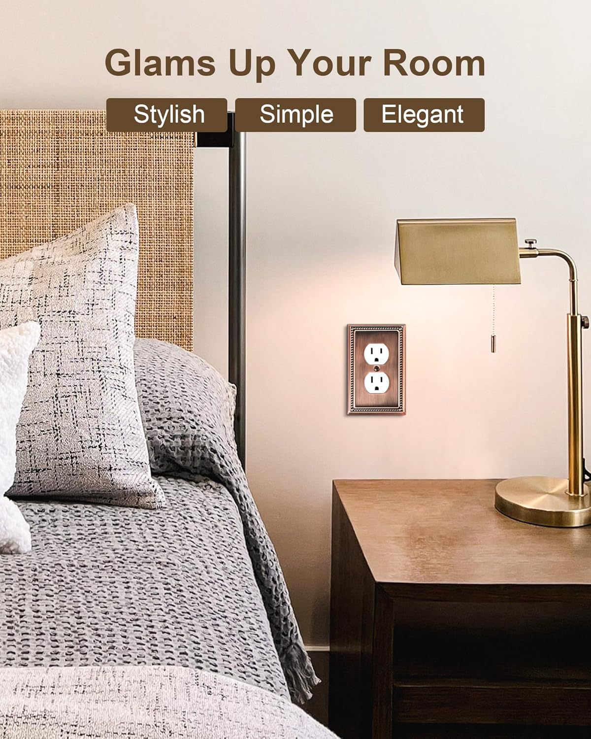 4-Pack Duplex Outlet Cover Plate, Antique Copper Metal Wall Plates for Electrical Outlets, 1 Gang