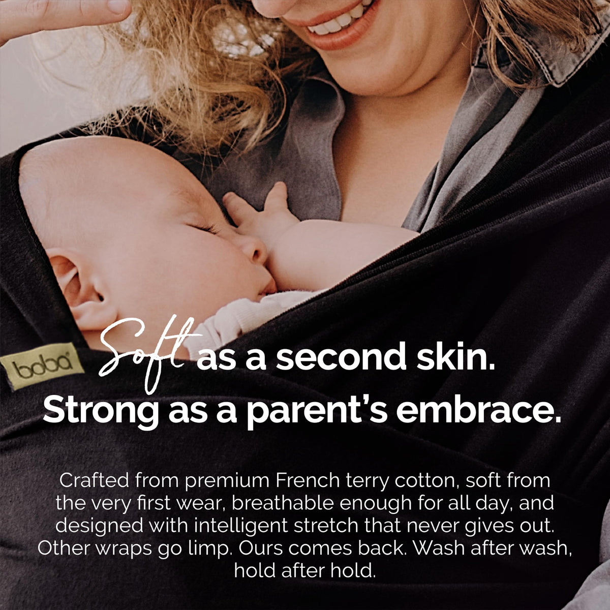 Boba Baby Wrap Carrier - Stretch Cotton Newborn Sling, Black