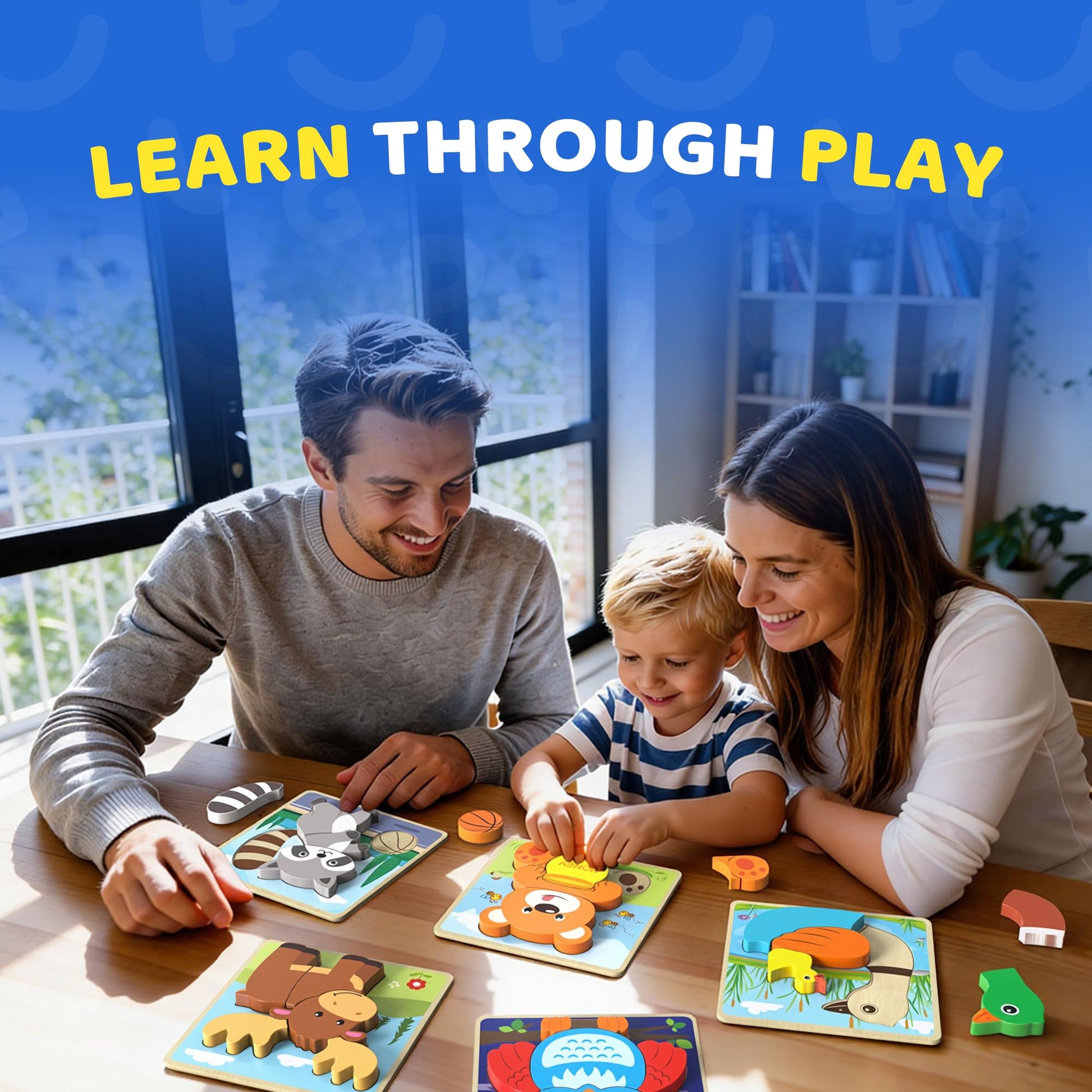 BenBen Wooden Puzzles for Toddlers 1-3, 6 Pack Animal Puzzles for Toddlers 2-4, Montessori Toys for
